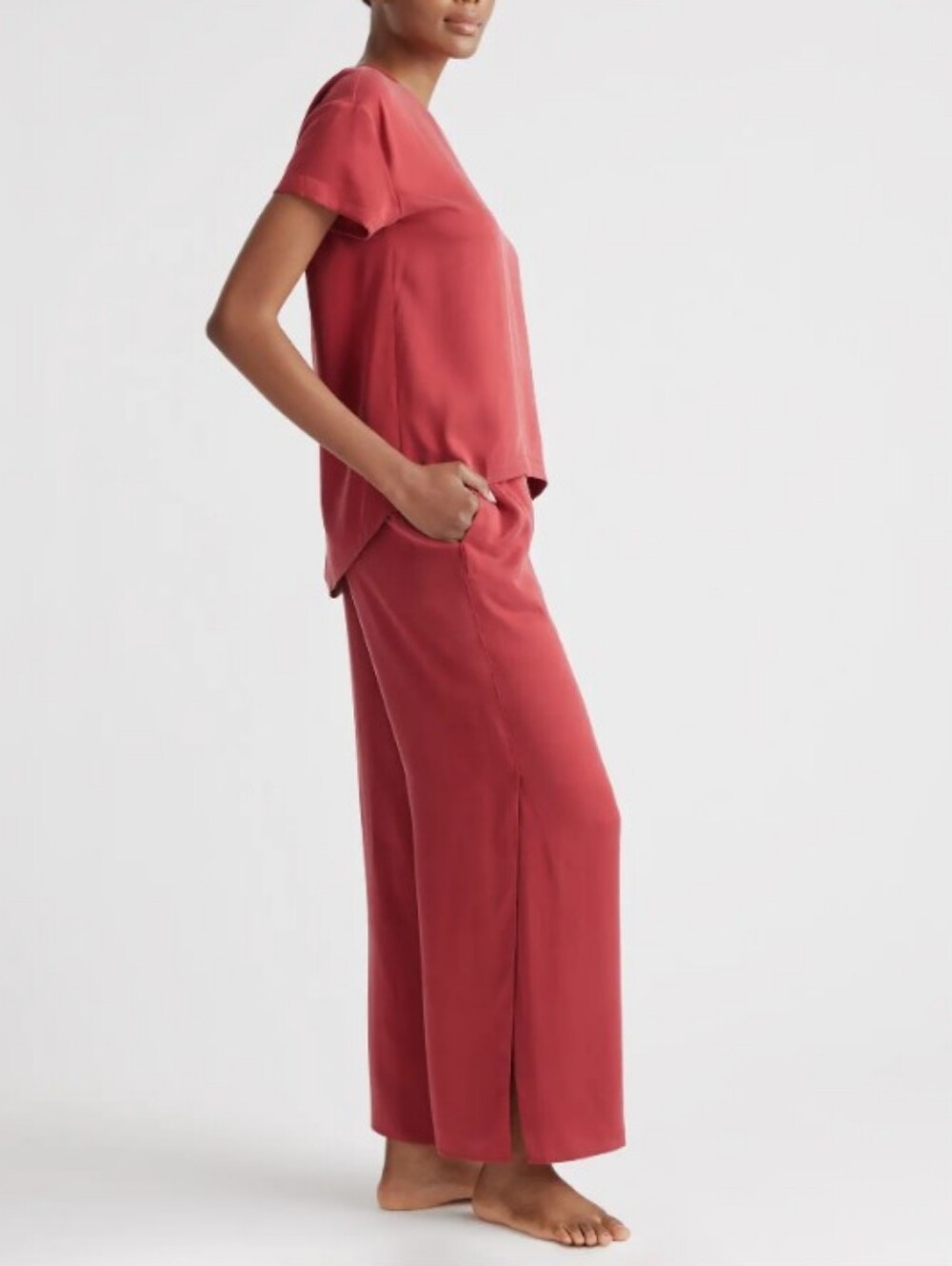 Quince Washable Silk Pajama Pants NWT Wide Leg Lounge Crimson